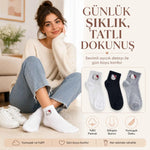 Kadın Sevimli Kedi Desenli Kısa Konç Çorap 6 Çift, %80 Pamuklu Dikişsiz Burun, Siyah Beyaz Gri, Yumuşak Günlük Bilek Çorabı