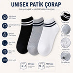 Unisex Çizgili Kısa Konç Patik Çorap 12 Çift, %85 Pamuklu Geri Dönüştürülmüş İplik, Parfümlü İnce Dikişli, Siyah Beyaz Gri Günlük Spor Çorabı