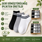 Unisex Çizgili Kısa Konç Patik Çorap 6 Çift, %85 Pamuklu Geri Dönüştürülmüş İplik, Parfümlü İnce Dikişli, Siyah Beyaz Gri Günlük Spor Çorabı