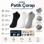 Unisex Kısa Konç 6’lı Patik Çorap, %85 Pamuklu Geri Dönüştürülmüş İplik, Parfümlü İnce Dikişli, Günlük Spor Çorabı