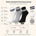 Unisex Çizgili Kısa Konç 12’li Bilek Çorabı, %80 Pamuklu Parfümlü, Dikişsiz Burun, Siyah Beyaz Gri, Yumuşak Günlük Spor Çorap