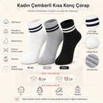 Unisex Çizgili Kısa Konç 12’li Bilek Çorabı, %80 Pamuklu Parfümlü, Dikişsiz Burun, Siyah Beyaz Gri, Yumuşak Günlük Spor Çorap