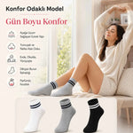 Unisex Çizgili Kısa Konç 12’li Bilek Çorabı, %80 Pamuklu Parfümlü, Dikişsiz Burun, Siyah Beyaz Gri, Yumuşak Günlük Spor Çorap