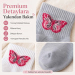 Kadın Kelebek Desenli Kısa Konç Çorap 6’lı Paket, %80 Pamuklu Dikişsiz Burun, Nefes Alan Yumuşak Bilek Çorabı, Siyah Beyaz Gri