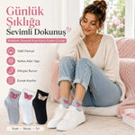 Kadın Kelebek Desenli Kısa Konç Çorap 6’lı Paket, %80 Pamuklu Dikişsiz Burun, Nefes Alan Yumuşak Bilek Çorabı, Siyah Beyaz Gri