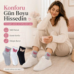 Kadın Kelebek Desenli Kısa Konç Çorap 6’lı Paket, %80 Pamuklu Dikişsiz Burun, Nefes Alan Yumuşak Bilek Çorabı, Siyah Beyaz Gri
