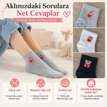 Kadın Ayıcık Desenli Kısa Konç Çorap 3’lü Paket, %80 Pamuklu Dikişsiz Burun, Nefes Alan Yumuşak Bilek Çorabı, Siyah Beyaz Gri
