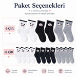 Kadın Panda Desenli Kısa Konç Çorap 3’lü Paket, %80 Pamuklu Dikişsiz Burun, Nefes Alan Yumuşak Bilek Çorabı, Siyah Beyaz Gri