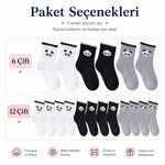 Kadın Panda Desenli Kısa Konç Çorap 3’lü Paket, %80 Pamuklu Dikişsiz Burun, Nefes Alan Yumuşak Bilek Çorabı, Siyah Beyaz Gri