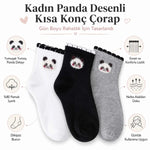 Kadın Panda Desenli Kısa Konç Çorap 6’lı Paket, %80 Pamuklu Dikişsiz Burun, Nefes Alan Yumuşak Bilek Çorabı, Siyah Beyaz Gri