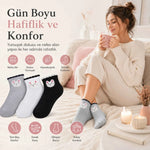 Kadın Kedi Desenli Kısa Konç Çorap 6’lı Paket, %80 Pamuklu Dikişsiz Burun, Nefes Alan Yumuşak Bilek Çorabı, Gri Siyah Beyaz