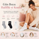 Kadın Tavşan Desenli Kısa Konç Çorap 3’lü Paket, %80 Pamuklu Dikişsiz Burun, Nefes Alan Yumuşak Bilek Çorabı, Gri Siyah Beyaz