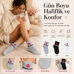 Kadın Çiçek Desenli Kısa Konç Çorap 12’li Paket, %80 Pamuklu Dikişsiz Burun, Nefes Alan Yumuşak Bilek Çorabı, Gri Siyah Beyaz