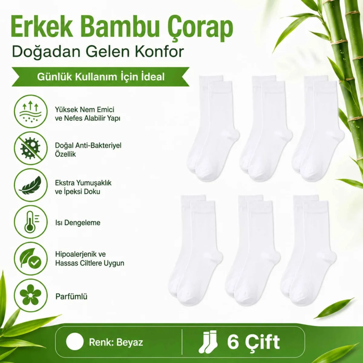Erkek Bambu Soket Çorap 12’li Paket, Dikişsiz Parfümlü Nefes Alan Yumuşak Nem Emici Günlük Uzun Çorap