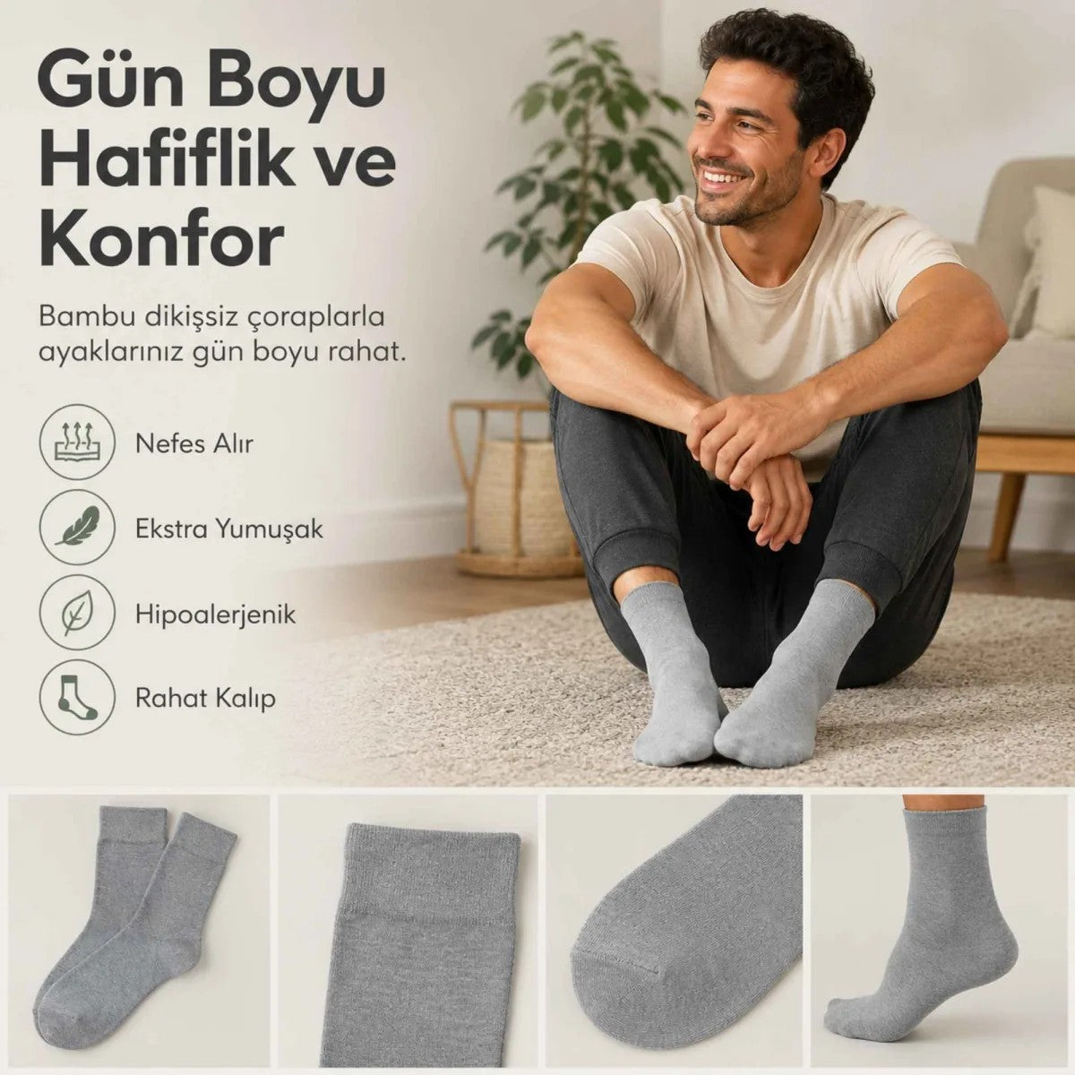 Erkek Bambu Soket Çorap 12’li Paket, Dikişsiz Parfümlü Nefes Alan Yumuşak Nem Emici Günlük Uzun Çorap