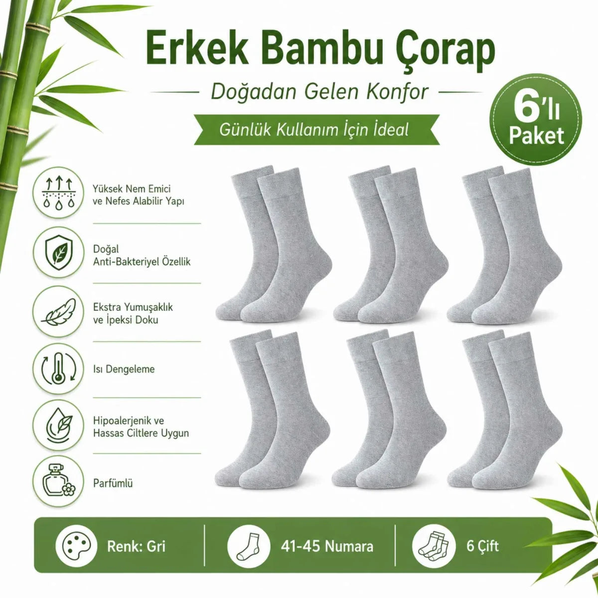 Erkek Bambu Soket Çorap 12’li Paket, Dikişsiz Parfümlü Nefes Alan Yumuşak Nem Emici Günlük Uzun Çorap
