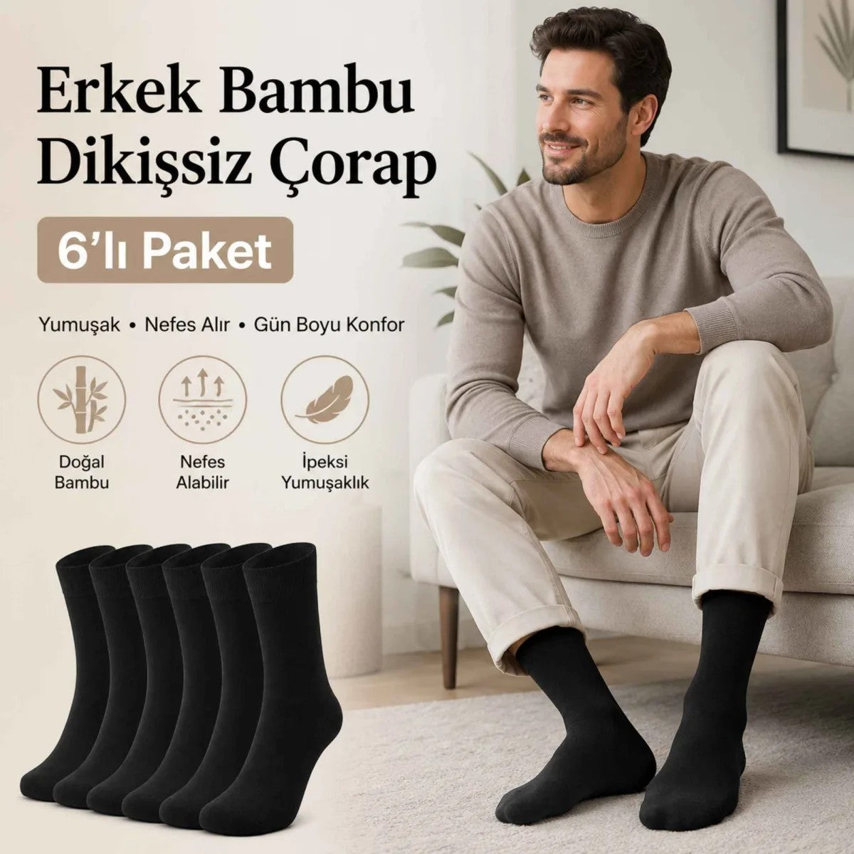 Erkek Bambu Soket Çorap 12’li Paket, Dikişsiz Parfümlü Nefes Alan Yumuşak Nem Emici Günlük Uzun Çorap