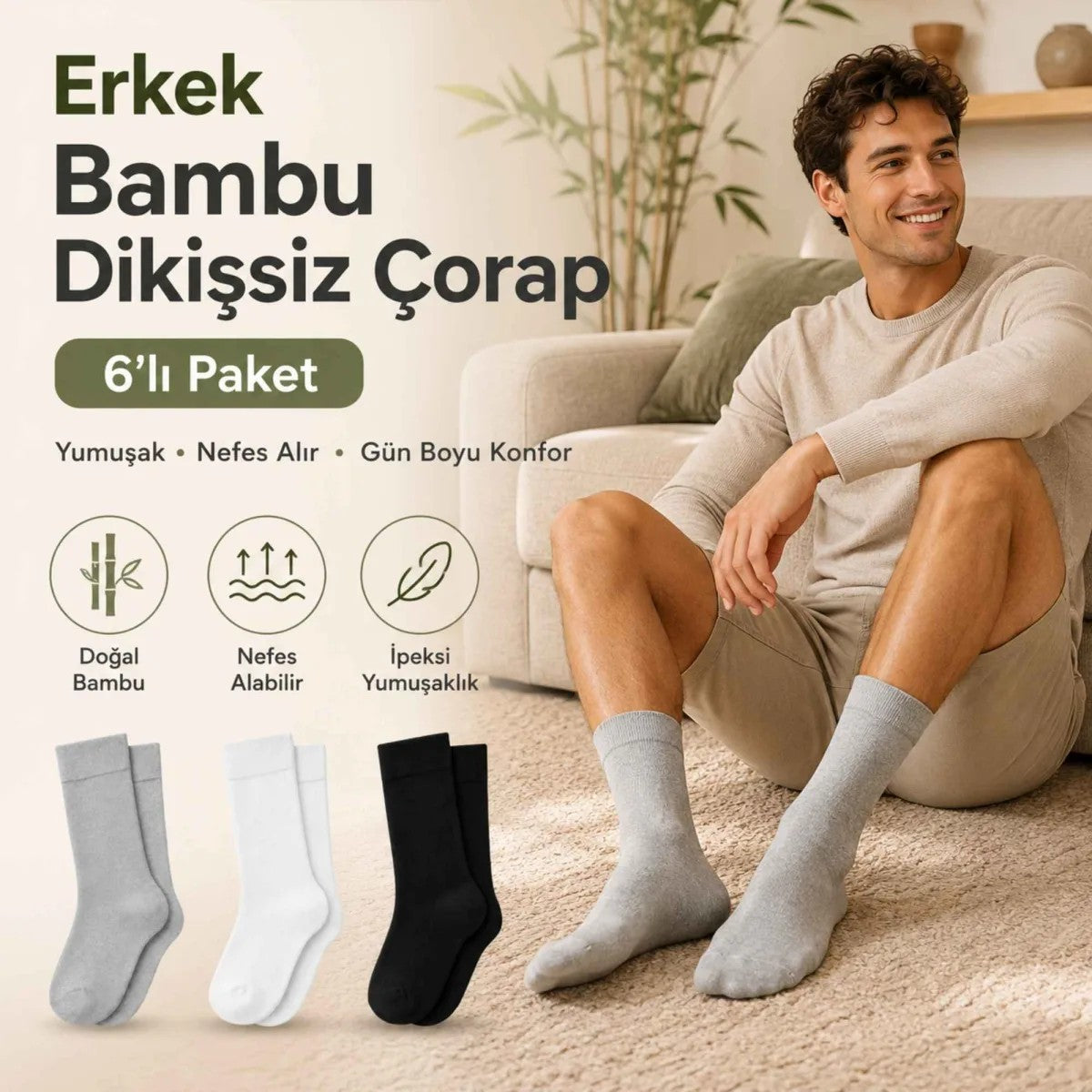 Erkek Bambu Soket Çorap 12’li Paket, Dikişsiz Parfümlü Nefes Alan Yumuşak Nem Emici Günlük Uzun Çorap