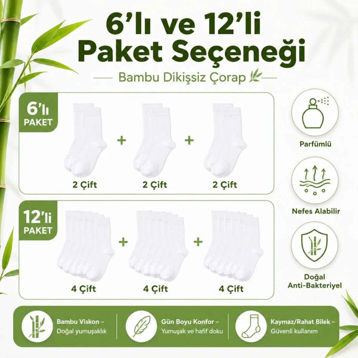 Erkek Bambu Soket Çorap 12’li Paket, Dikişsiz Parfümlü Nefes Alan Yumuşak Nem Emici Günlük Uzun Çorap