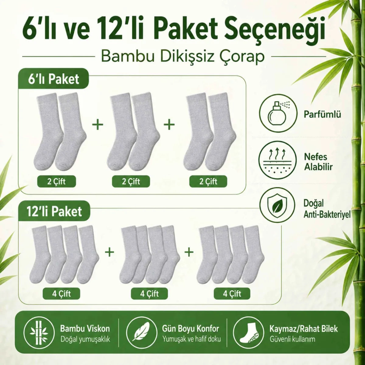 Erkek Bambu Soket Çorap 6’lı Paket, Dikişsiz Parfümlü Nefes Alan Yumuşak Nem Emici Günlük Uzun Çorap