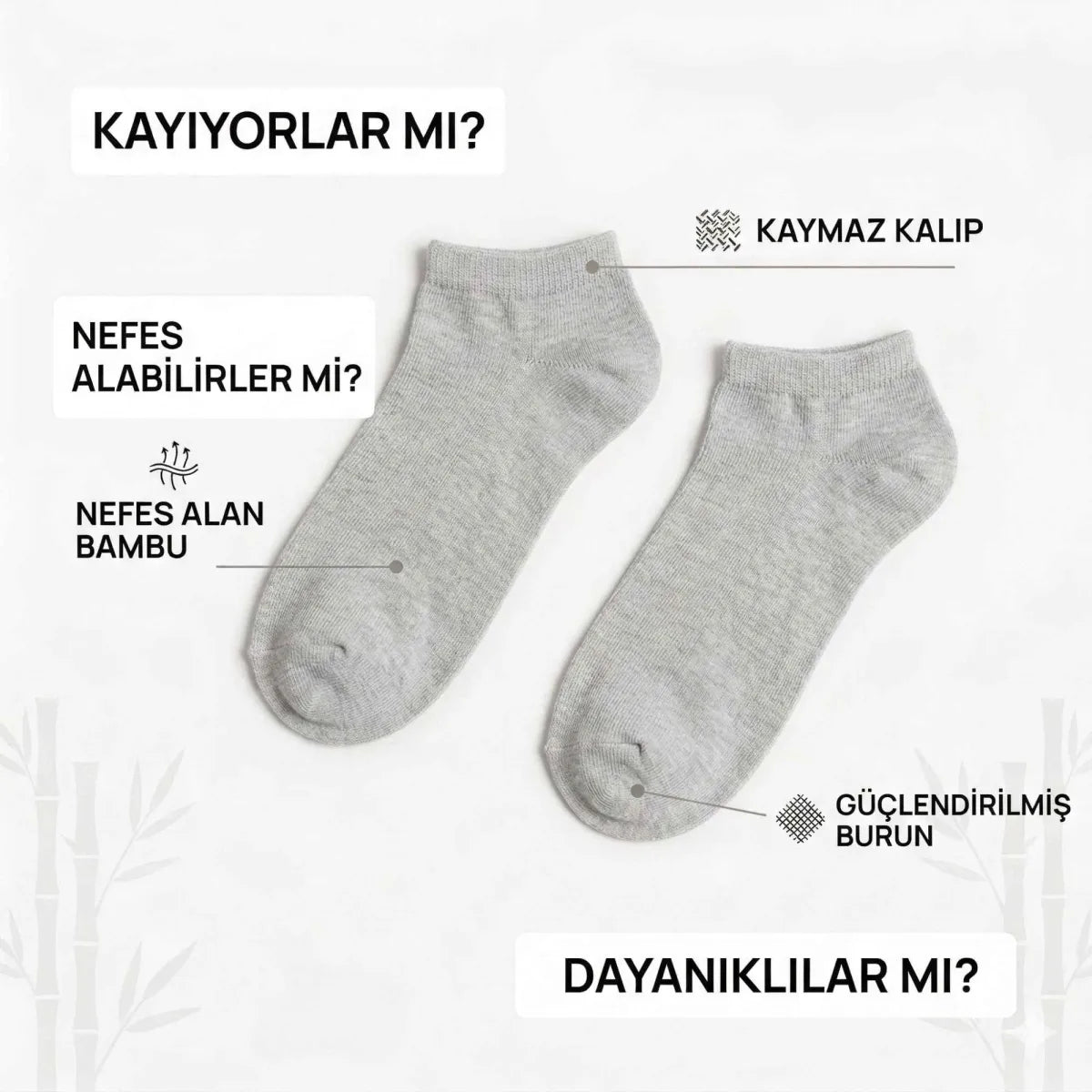 Kadın Bambu Patik Çorap 12’li Paket, Siyah Beyaz Gri, Nefes Alan Nem Emici Yumuşak Günlük Spor Bilek Çorabı
