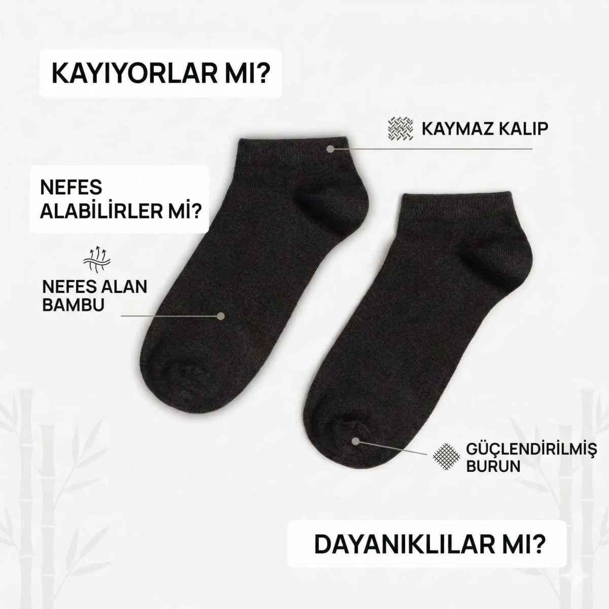Kadın Bambu Patik Çorap 12’li Paket, Siyah Beyaz Gri, Nefes Alan Nem Emici Yumuşak Günlük Spor Bilek Çorabı