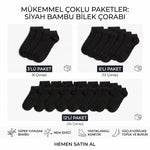 Kadın Bambu Patik Çorap 6’lı Paket, Siyah Beyaz Gri, Nefes Alan Nem Emici Yumuşak Günlük Spor Bilek Çorabı