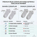Kadın Bambu Patik Çorap 6’lı Paket, Siyah Beyaz Gri, Nefes Alan Nem Emici Yumuşak Günlük Spor Bilek Çorabı