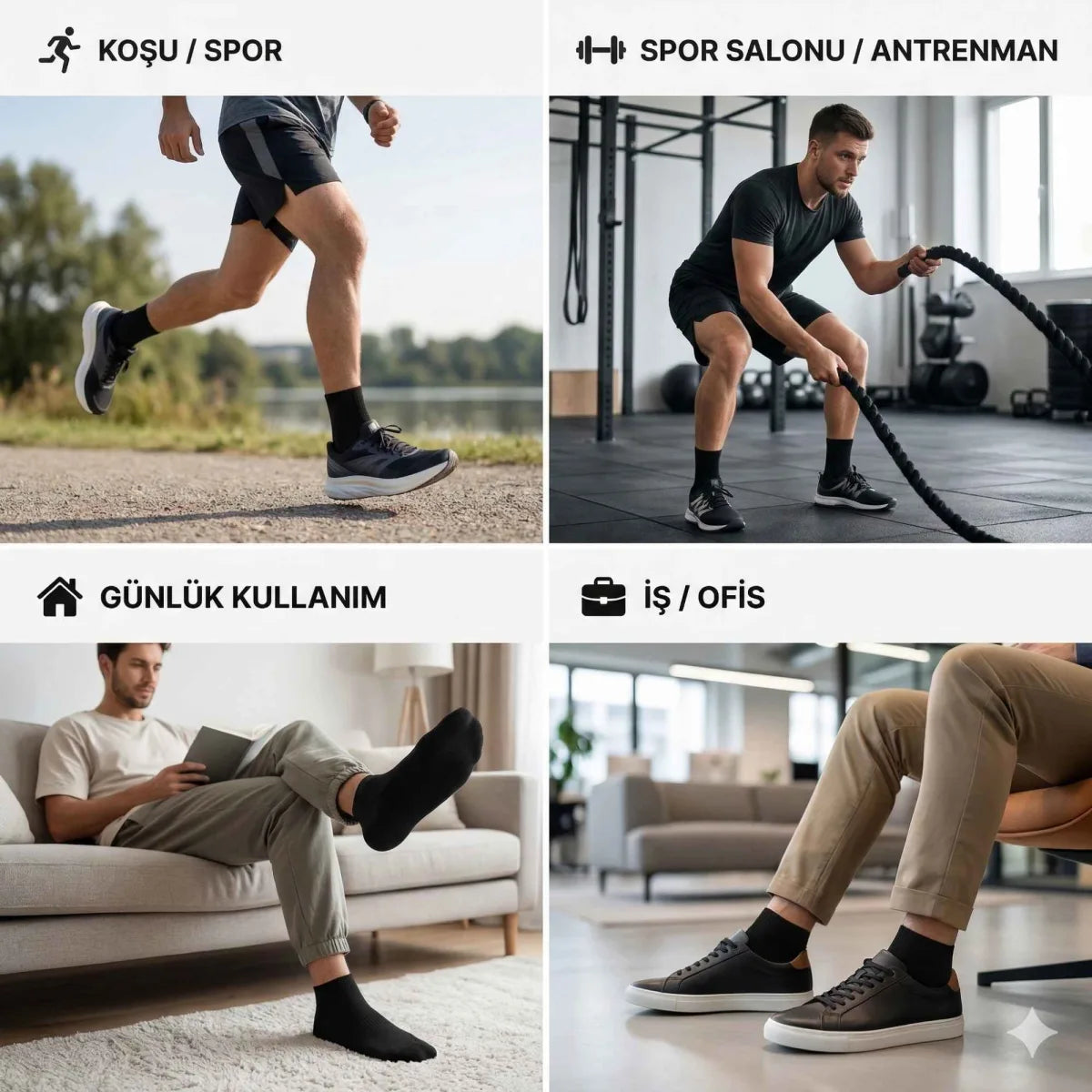 Kadın Bambu Patik Çorap 6’lı Paket, Siyah Beyaz Gri, Nefes Alan Nem Emici Yumuşak Günlük Spor Bilek Çorabı