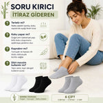 Kadın Bambu Patik Çorap 6’lı Paket, Siyah Beyaz Gri, Nefes Alan Nem Emici Yumuşak Günlük Spor Bilek Çorabı