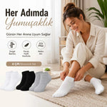 Kadın Bambu Patik Çorap 6’lı Paket, Siyah Beyaz Gri, Nefes Alan Nem Emici Yumuşak Günlük Spor Bilek Çorabı