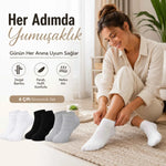 Kadın Bambu Patik Çorap 6’lı Paket, Siyah Beyaz Gri, Nefes Alan Nem Emici Yumuşak Günlük Spor Bilek Çorabı