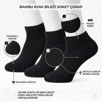 Erkek Bambu Patik Çorap 12’li Paket, Siyah Beyaz Gri, Nefes Alan Nem Emici Yumuşak Günlük Spor Bilek Çorabı