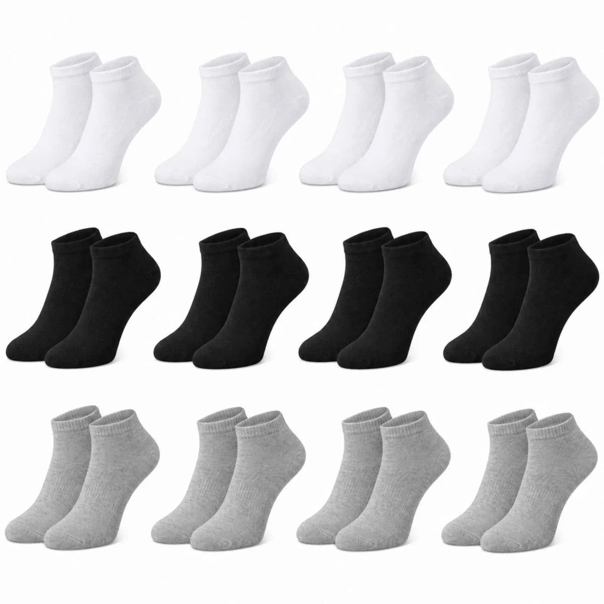 Erkek Bambu Patik Çorap 12’li Paket, Siyah Beyaz Gri, Nefes Alan Nem Emici Yumuşak Günlük Spor Bilek Çorabı