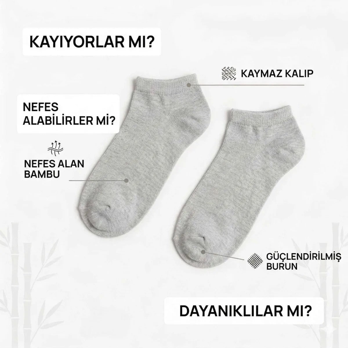 Erkek Bambu Patik Çorap 12’li Paket, Siyah Beyaz Gri, Nefes Alan Nem Emici Yumuşak Günlük Spor Bilek Çorabı