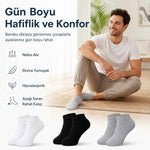 Erkek Bambu Patik Çorap 6’lı Paket, Siyah Beyaz Gri, Nefes Alan Nem Emici Yumuşak Günlük Spor Bilek Çorabı