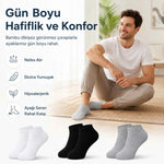 Erkek Bambu Patik Çorap 6’lı Paket, Siyah Beyaz Gri, Nefes Alan Nem Emici Yumuşak Günlük Spor Bilek Çorabı