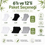 Erkek Bambu Patik Çorap 6’lı Paket, Siyah Beyaz Gri, Nefes Alan Nem Emici Yumuşak Günlük Spor Bilek Çorabı