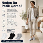 Erkek Bambu Patik Çorap 6’lı Paket, Siyah Beyaz Gri, Nefes Alan Nem Emici Yumuşak Günlük Spor Bilek Çorabı