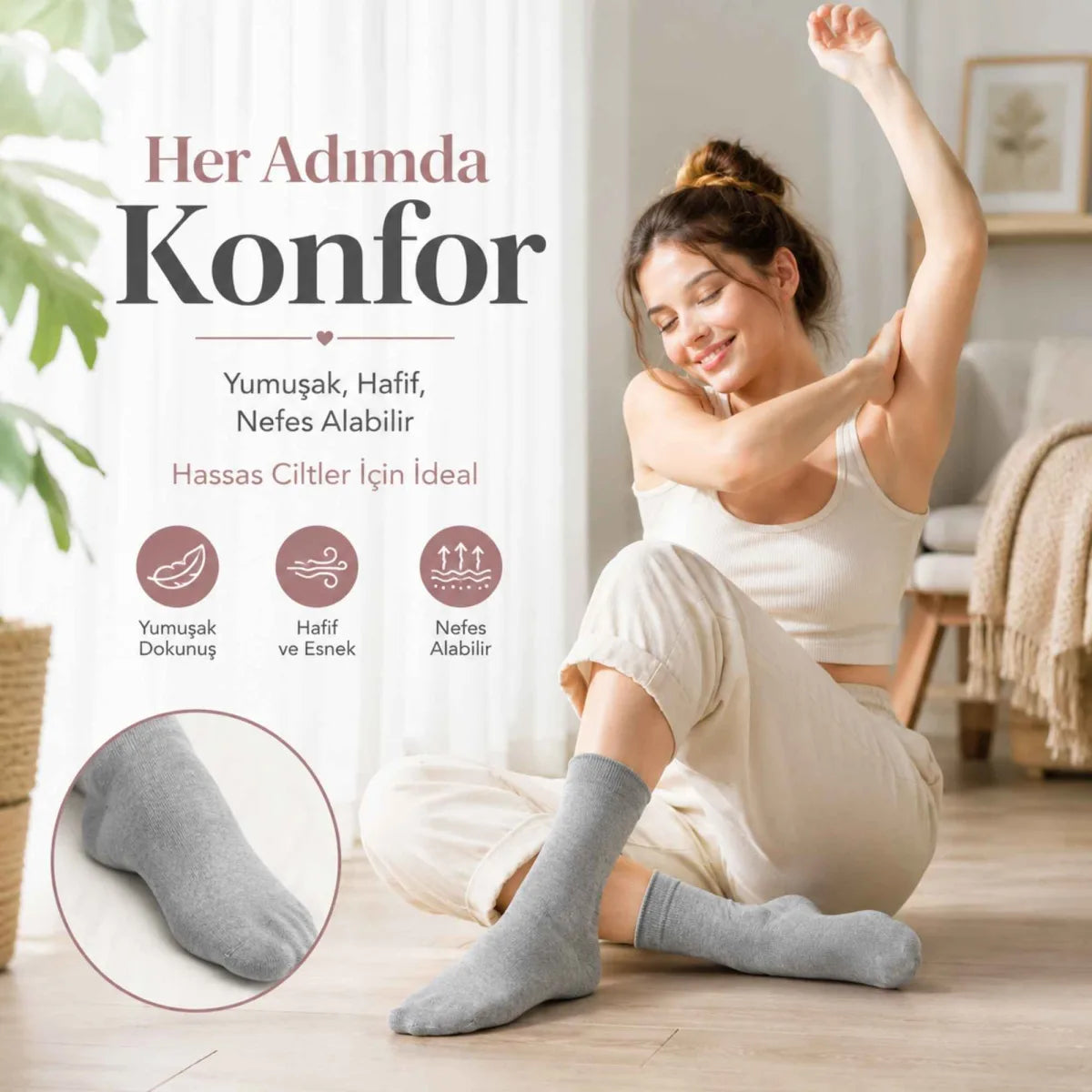 Kadın Bambu Uzun Çorap 12’li Paket, Dikişsiz Burunlu Yumuşak Dokulu Siyah Beyaz Gri