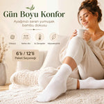 Kadın Bambu Uzun Çorap 6’lı Paket, Dikişsiz Burunlu Yumuşak Dokulu Siyah Beyaz Gri