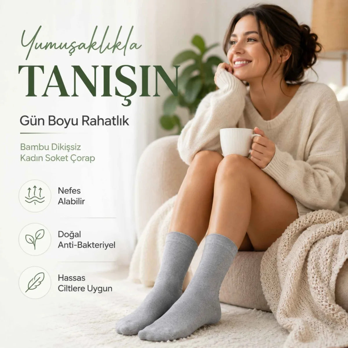 Kadın Bambu Uzun Çorap 6’lı Paket, Dikişsiz Burunlu Yumuşak Dokulu Siyah Beyaz Gri