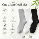 Kadın Bambu Uzun Çorap 6’lı Paket, Dikişsiz Burunlu Yumuşak Dokulu Siyah Beyaz Gri