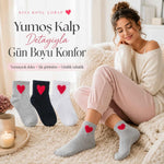 Kadın Pamuk Kalp Desenli Kısa Konç Bilek Çorap 12’li Paket, Siyah Beyaz Gri, Yumuşak Dokulu ve Dikişsiz Burun