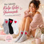 Kadın Pamuk Kalp Desenli Kısa Konç Bilek Çorap 12’li Paket, Siyah Beyaz Gri, Yumuşak Dokulu ve Dikişsiz Burun