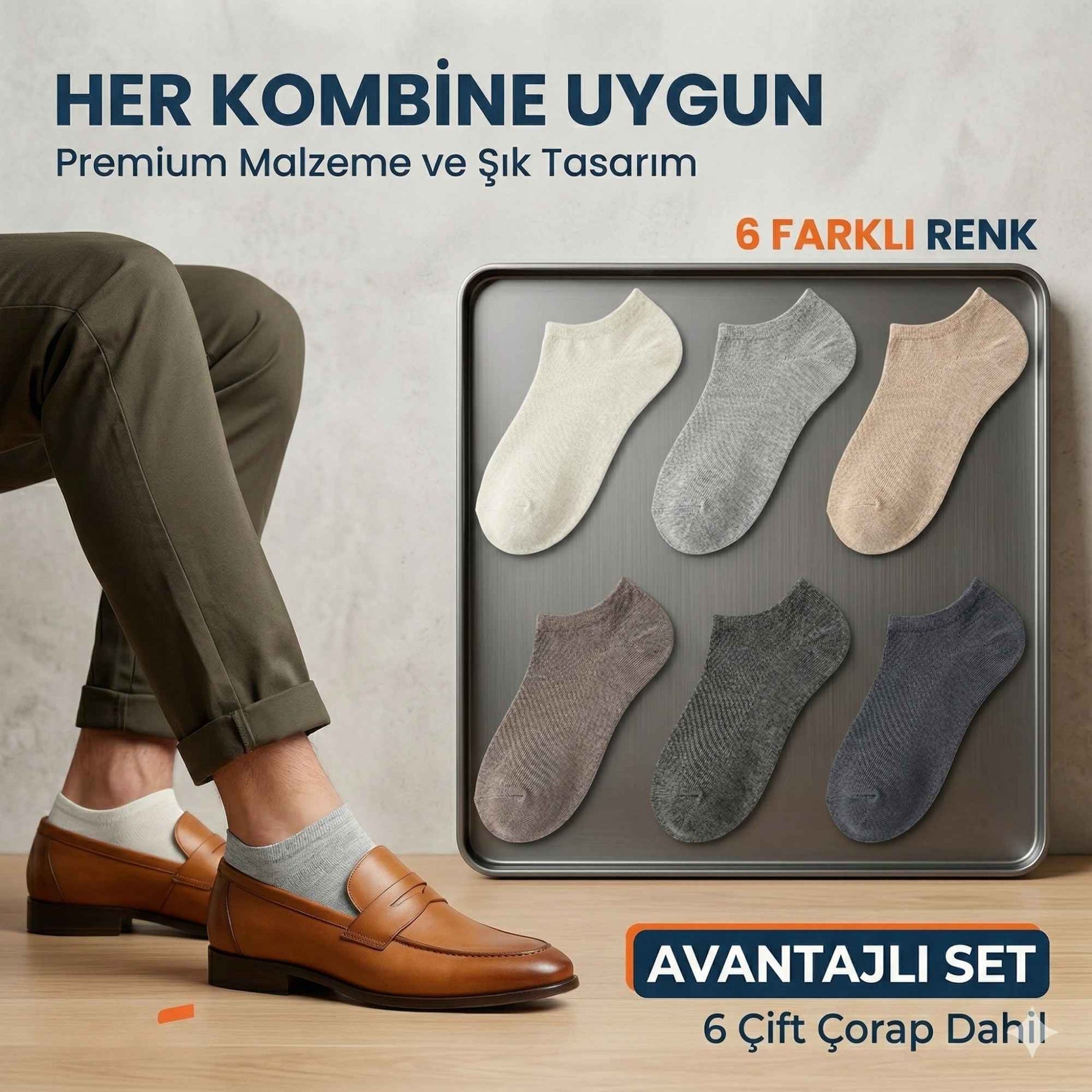 Erkek Görünmez Çorap 12’li Set, Babet Kesim, Yumuşak ve Esnek Yapı, Krem, Açık Gri, Bej, Vizon, Antrasit, Füme