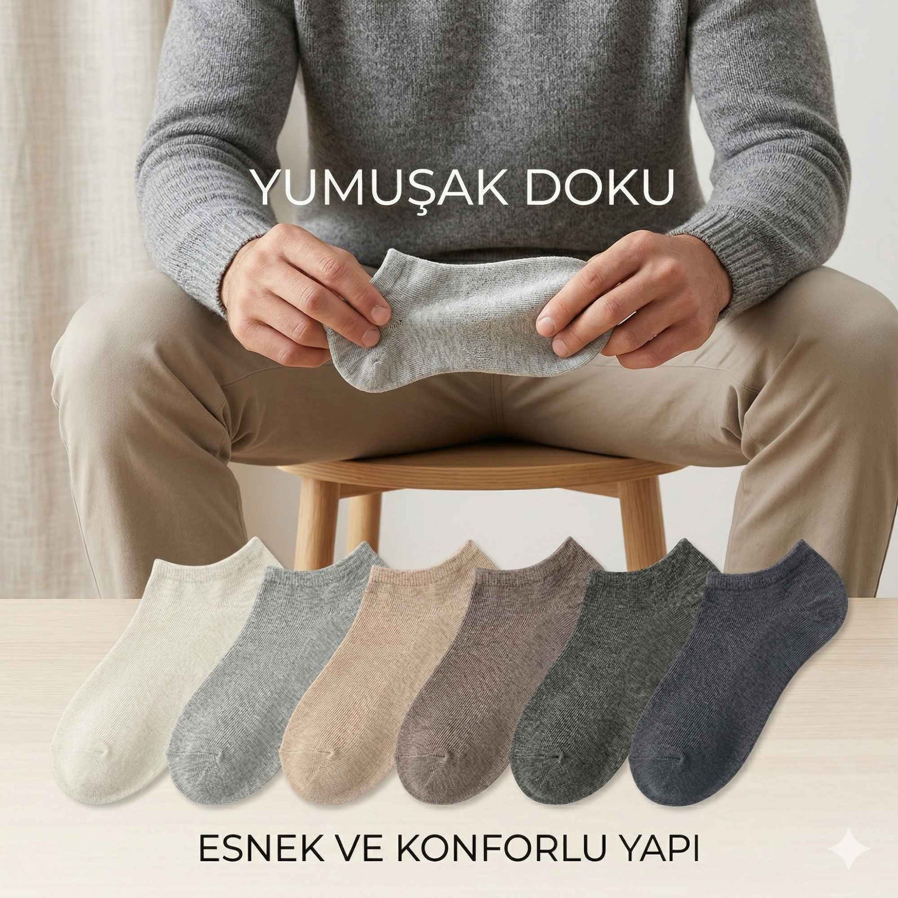 Erkek Görünmez Çorap 6’lı Set, Babet Kesim, Yumuşak ve Esnek Yapı, Krem, Açık Gri, Bej, Vizon, Antrasit, Füme