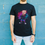 Porky Pig Graffiti Baskılı Unisex Siyah Oversize Tişört - 24/1 Penye