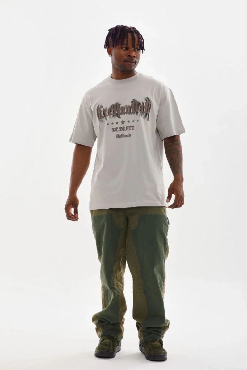 Erkek Baskılı T-Shirt Kısa Kol Bisiklet Yaka Regular Fit Tişört - Gri