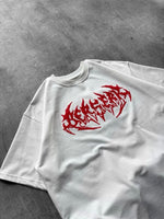 Kadın Kısa Kol Yazlık Tişört Bisiklet Yaka Baskılı Oversize T-Shirt - Beyaz
